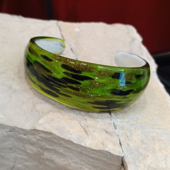 Murano Hand Crafted Green Gold Dust Glass Bangle Vintage - Picture 1 of 5